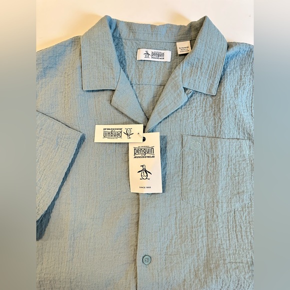 Original Penguin Cotton Gauze Short Sleeve Button Up Shirt Tourmaline Mens Sz XL - Picture 1 of 5